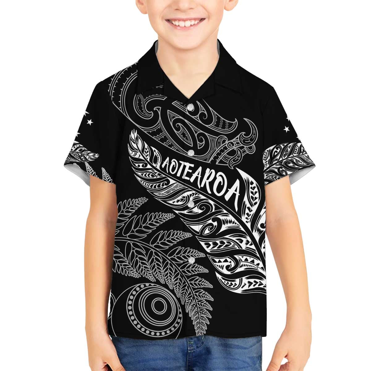 Aotearoa Personalized Lawn Bowls Maori Family Matching Off The Shoulder Long Sleeve Dress and Hawaiian Shirt New Zealand Black Tribal Silver Fern - Polynesian Pride