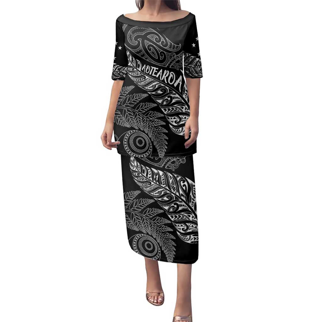 Aotearoa Personalized Lawn Bowls Maori Family Matching Puletasi and Hawaiian Shirt New Zealand Black Tribal Silver Fern - Polynesian Pride