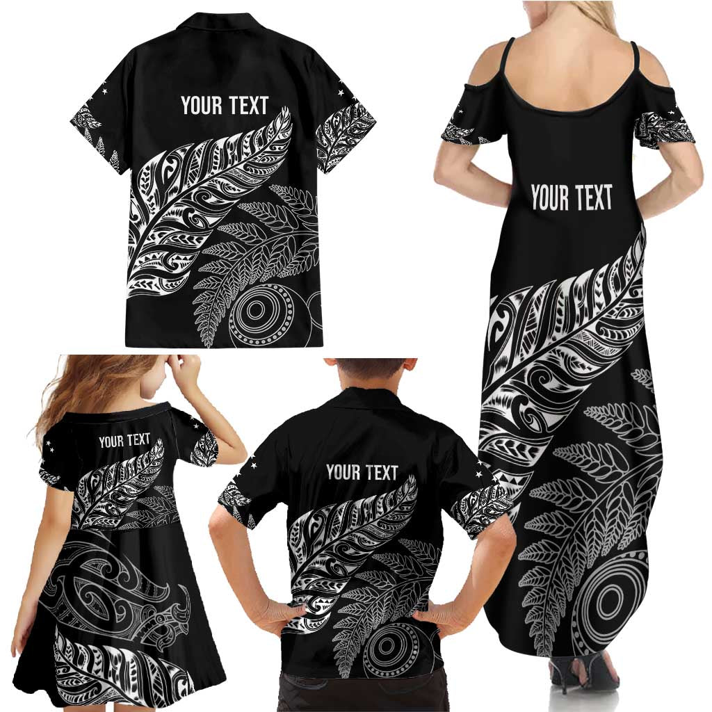 Aotearoa Personalized Lawn Bowls Maori Family Matching Summer Maxi Dress and Hawaiian Shirt New Zealand Black Tribal Silver Fern - Polynesian Pride