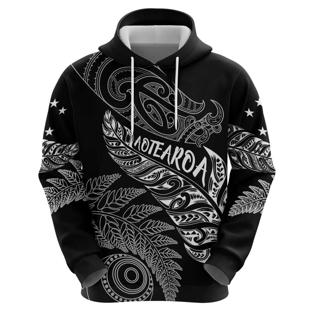 Aotearoa Personalized Lawn Bowls Maori Hoodie New Zealand Black Tribal Silver Fern - Polynesian Pride