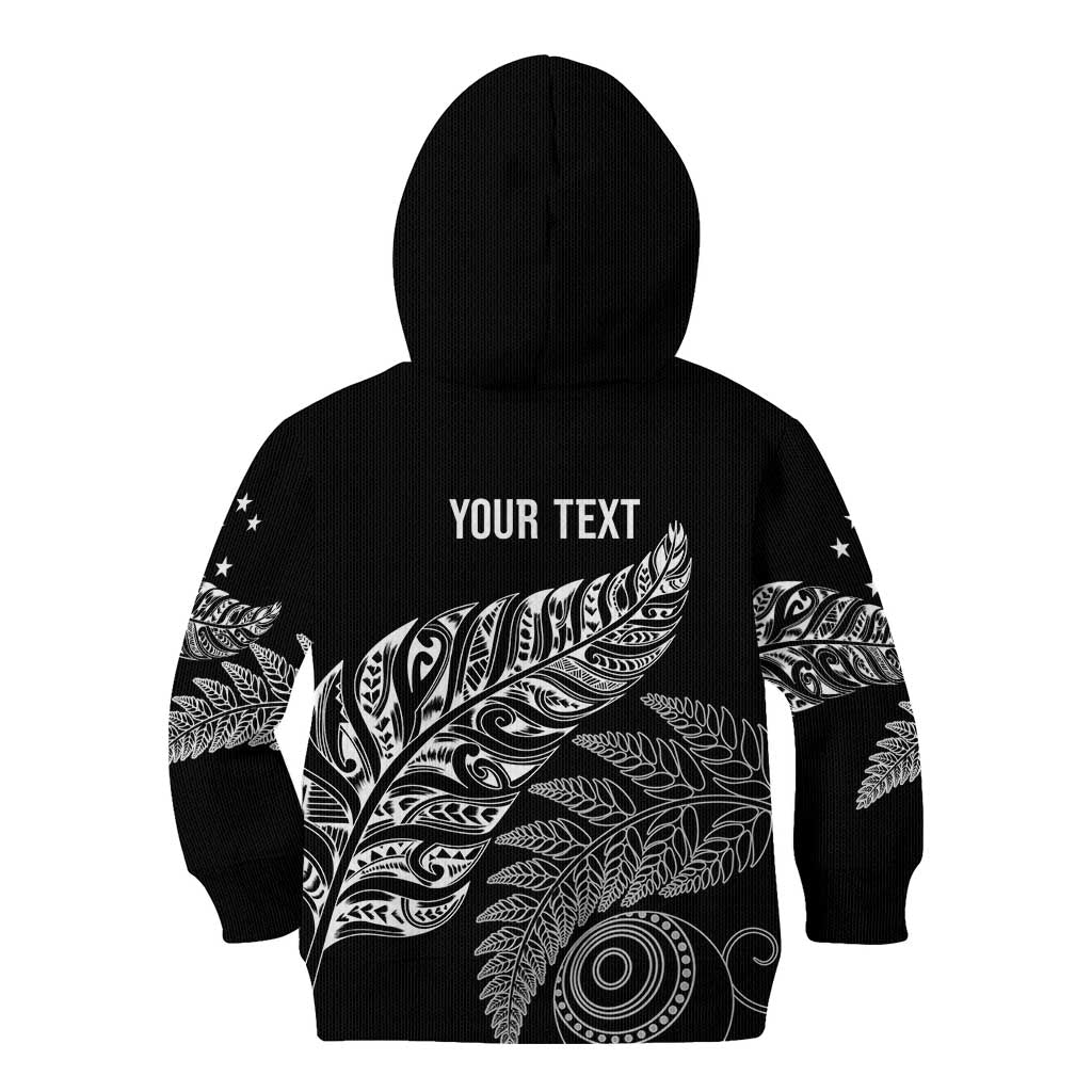 Aotearoa Personalized Lawn Bowls Maori Kid Hoodie New Zealand Black Tribal Silver Fern - Polynesian Pride