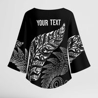 Aotearoa Personalized Lawn Bowls Maori Kimono Sleeve Blouse New Zealand Black Tribal Silver Fern - Polynesian Pride