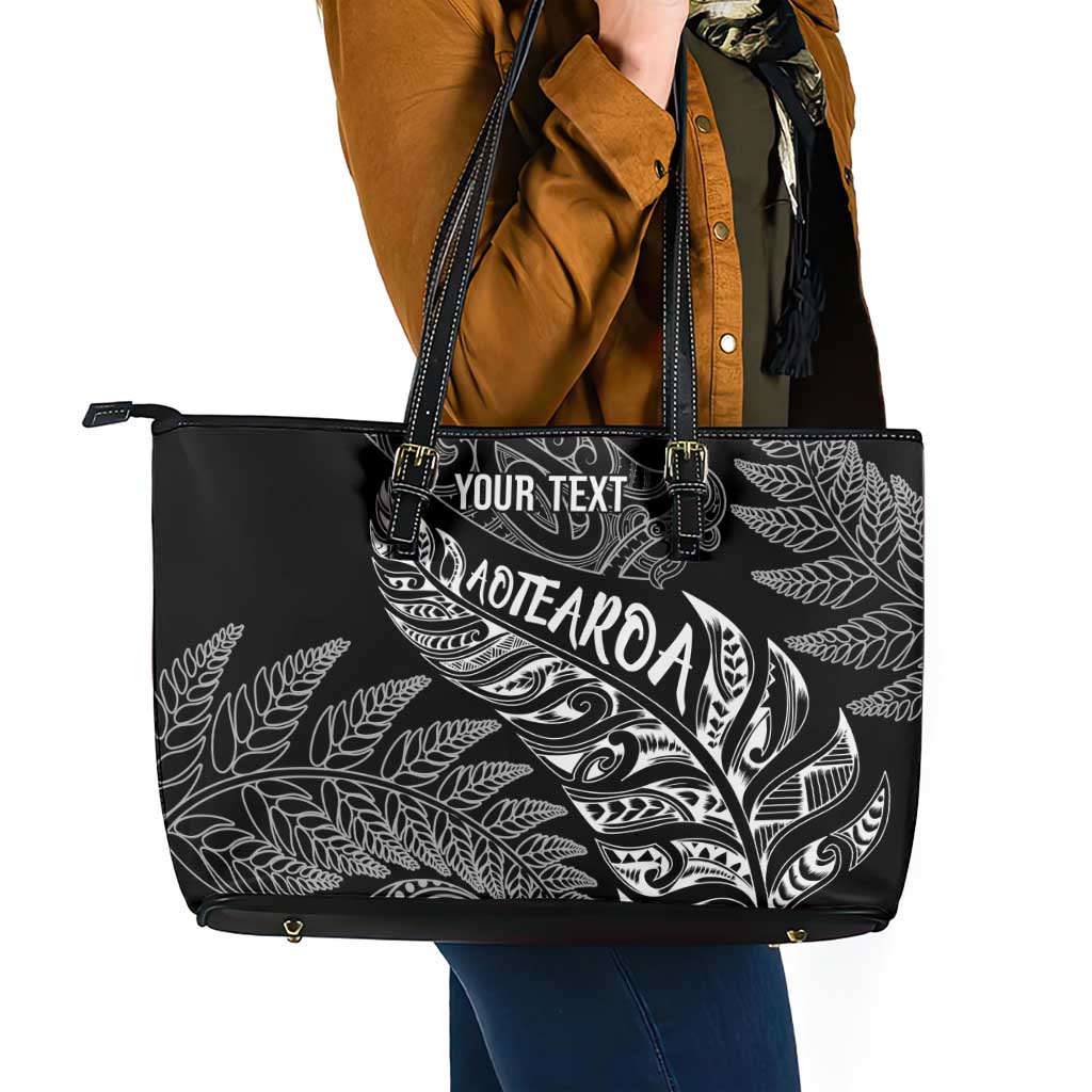Aotearoa Personalized Lawn Bowls Maori Leather Tote Bag New Zealand Black Tribal Silver Fern - Polynesian Pride