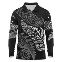 Aotearoa Personalized Lawn Bowls Maori Long Sleeve Polo Shirt New Zealand Black Tribal Silver Fern - Polynesian Pride