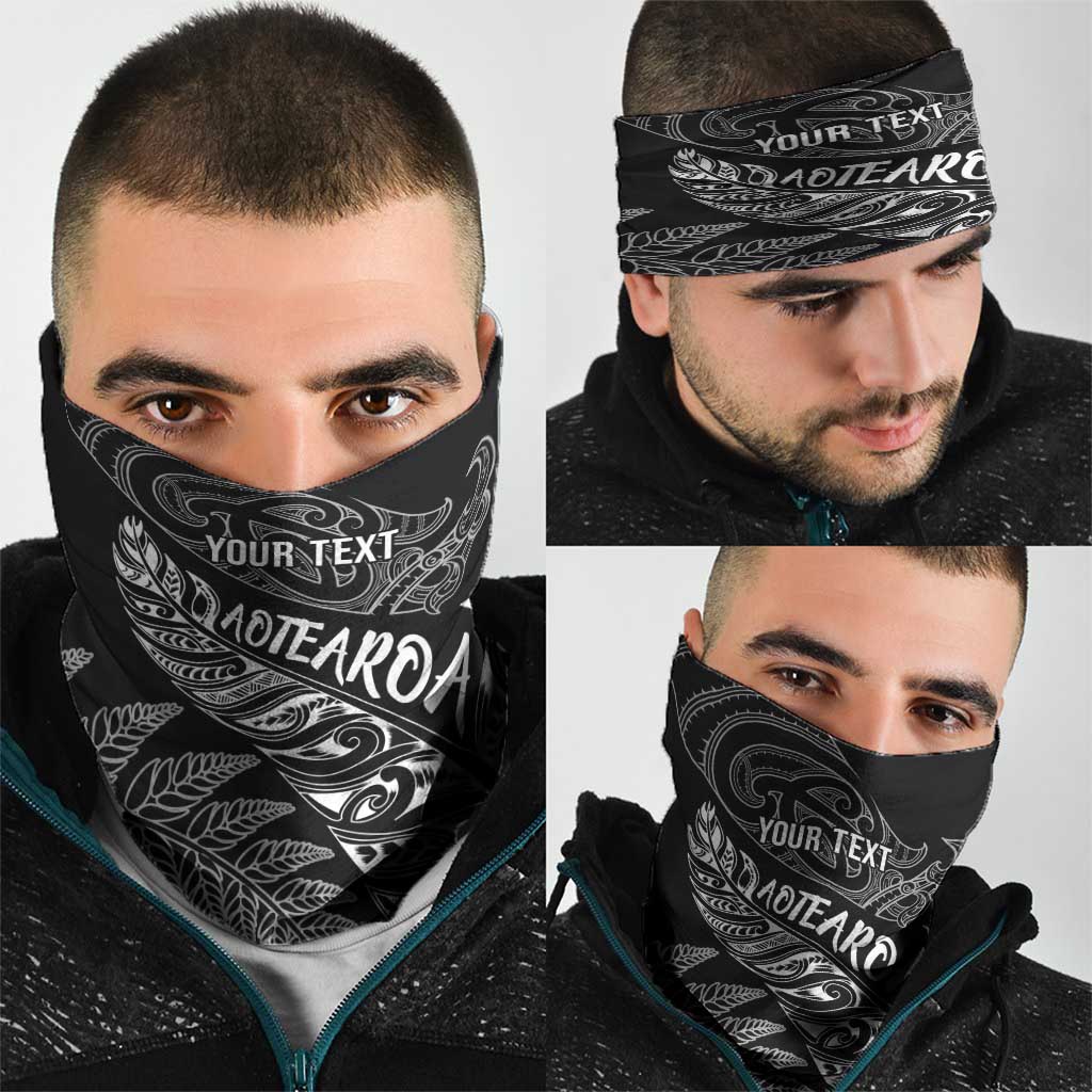 Aotearoa Personalized Lawn Bowls Maori Neck Gaiter New Zealand Black Tribal Silver Fern - Polynesian Pride