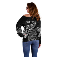 Aotearoa Personalized Lawn Bowls Maori Off Shoulder Sweater New Zealand Black Tribal Silver Fern - Polynesian Pride