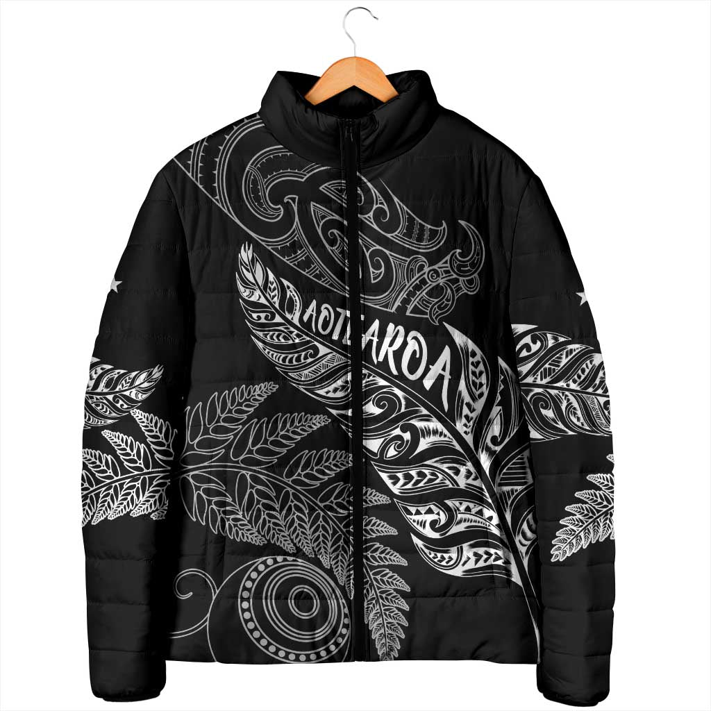 Aotearoa Personalized Lawn Bowls Maori Padded Jacket New Zealand Black Tribal Silver Fern - Polynesian Pride
