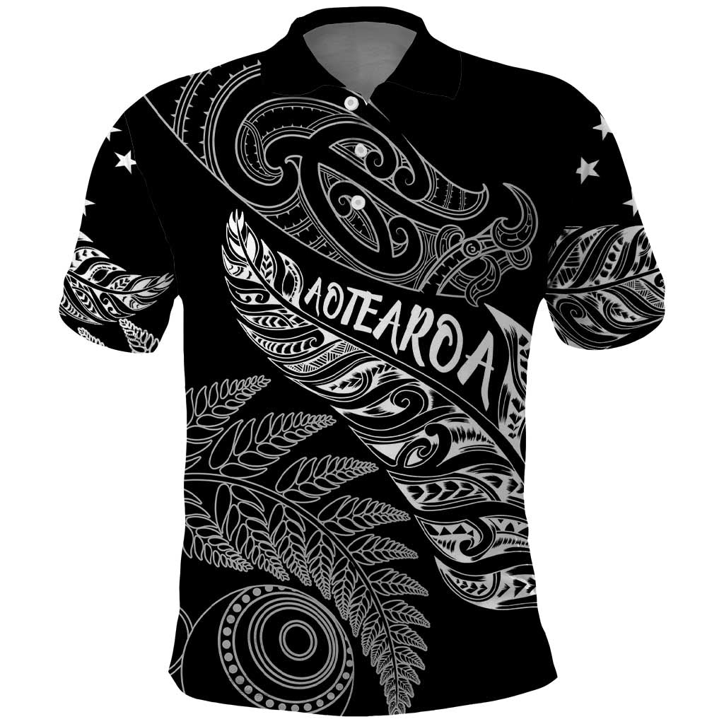 Aotearoa Personalized Lawn Bowls Maori Polo Shirt New Zealand Black Tribal Silver Fern - Polynesian Pride