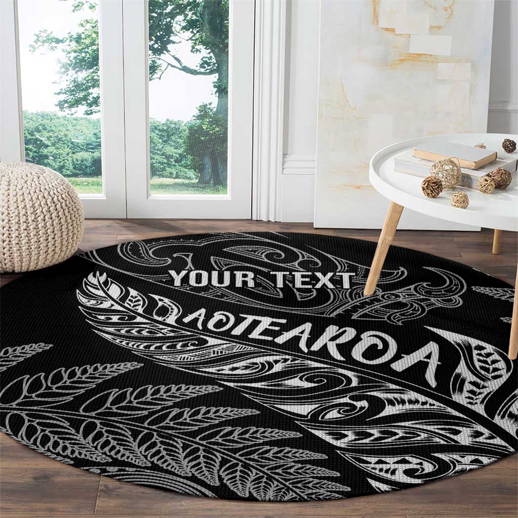 Aotearoa Personalized Lawn Bowls Maori Round Carpet New Zealand Black Tribal Silver Fern - Polynesian Pride