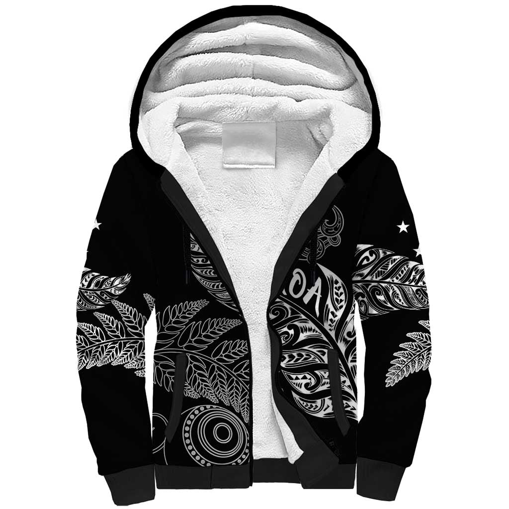 Aotearoa Personalized Lawn Bowls Maori Sherpa Hoodie New Zealand Black Tribal Silver Fern - Polynesian Pride