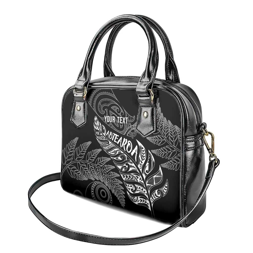 Aotearoa Personalized Lawn Bowls Maori Shoulder Handbag New Zealand Black Tribal Silver Fern - Polynesian Pride