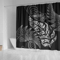 Aotearoa Personalized Lawn Bowls Maori Shower Curtain New Zealand Black Tribal Silver Fern - Polynesian Pride