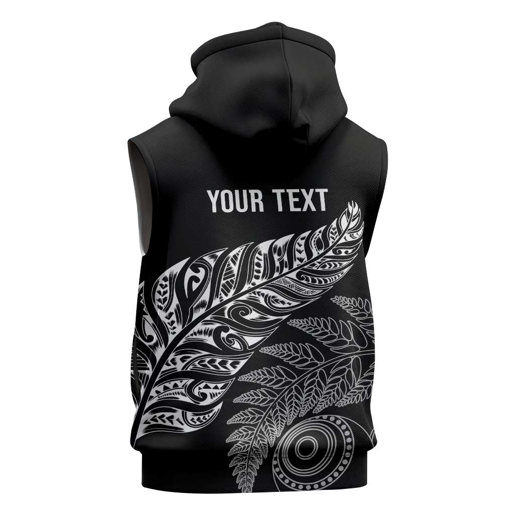 Aotearoa Personalized Lawn Bowls Maori Sleeveless Hoodie New Zealand Black Tribal Silver Fern - Polynesian Pride