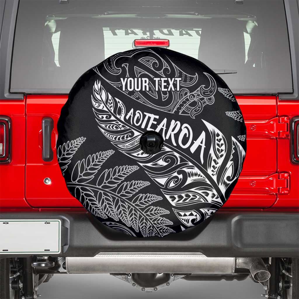 Aotearoa Personalized Lawn Bowls Maori Spare Tire Cover New Zealand Black Tribal Silver Fern - Polynesian Pride