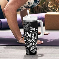 Aotearoa Personalized Lawn Bowls Maori Tumbler With Handle New Zealand Black Tribal Silver Fern - Polynesian Pride