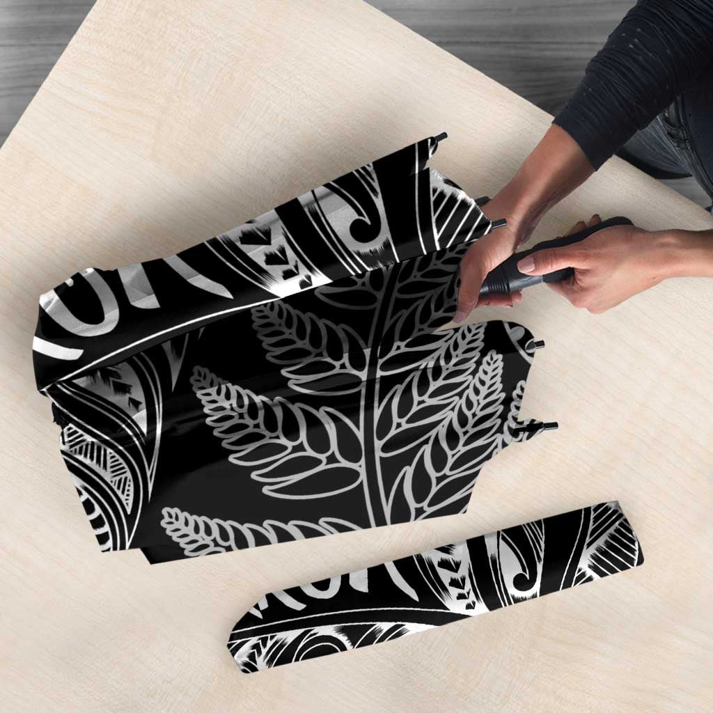 Aotearoa Personalized Lawn Bowls Maori Umbrella New Zealand Black Tribal Silver Fern - Polynesian Pride