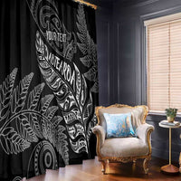 Aotearoa Personalized Lawn Bowls Maori Window Curtain New Zealand Black Tribal Silver Fern - Polynesian Pride