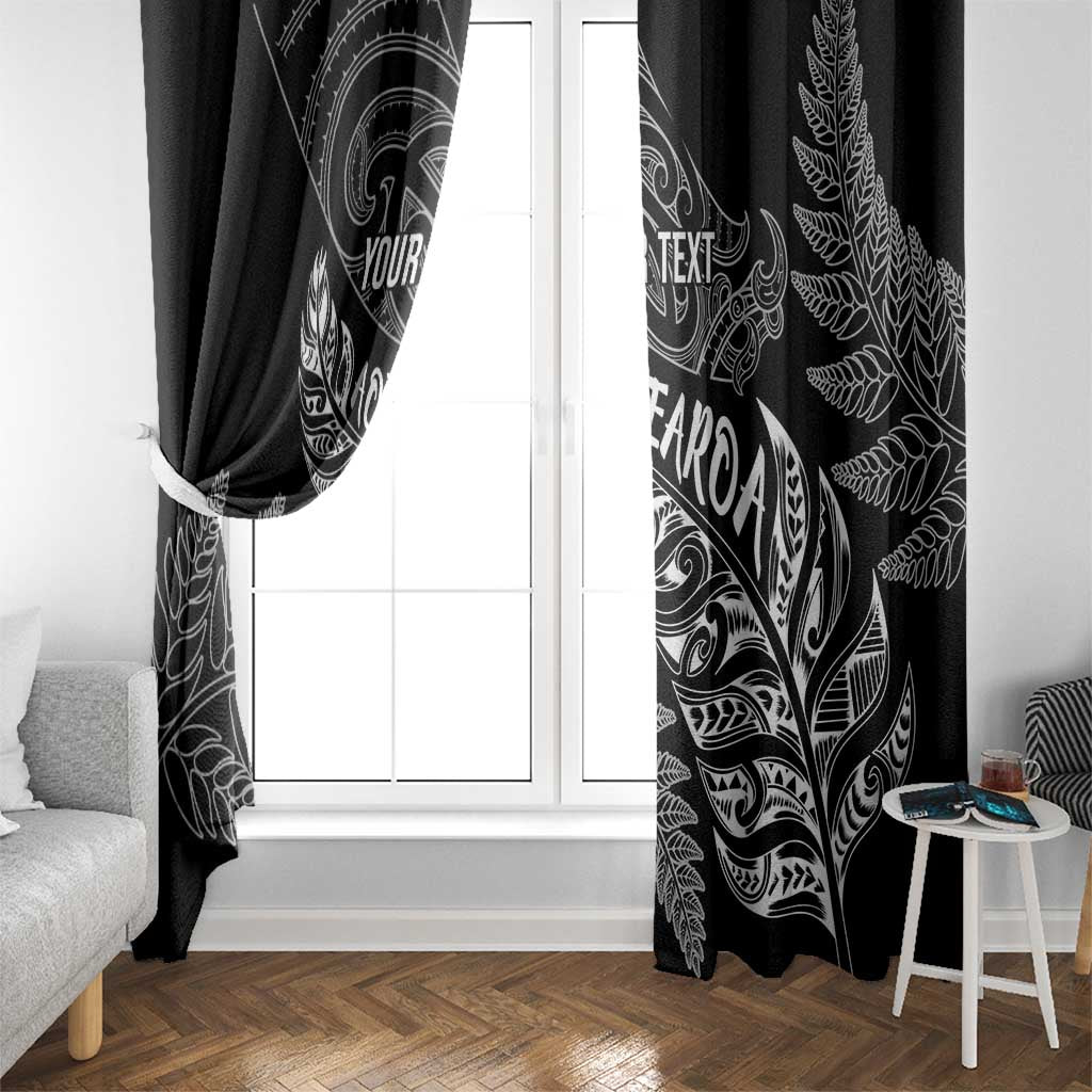 Aotearoa Personalized Lawn Bowls Maori Window Curtain New Zealand Black Tribal Silver Fern - Polynesian Pride