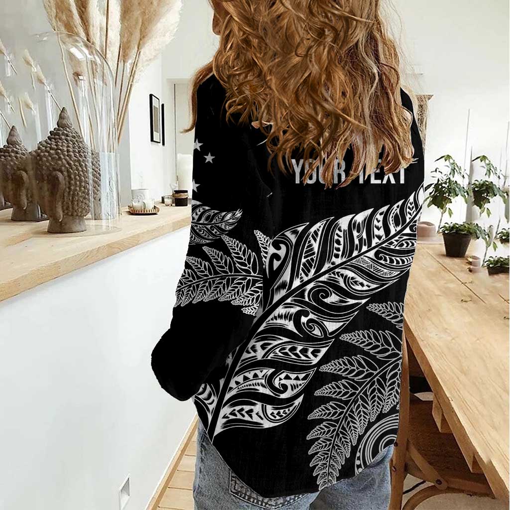Aotearoa Personalized Lawn Bowls Maori Women Casual Shirt New Zealand Black Tribal Silver Fern - Polynesian Pride