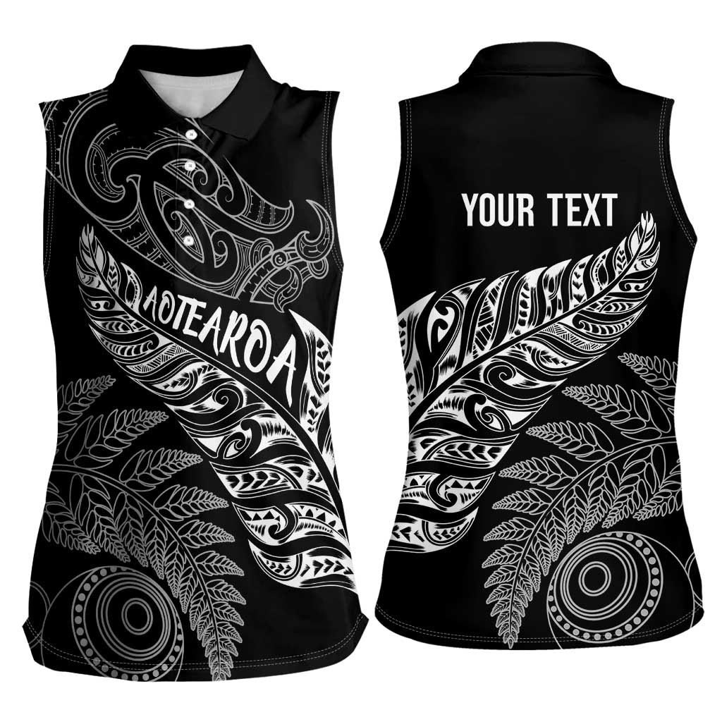 Aotearoa Personalized Lawn Bowls Maori Women Sleeveless Polo Shirt New Zealand Black Tribal Silver Fern - Polynesian Pride