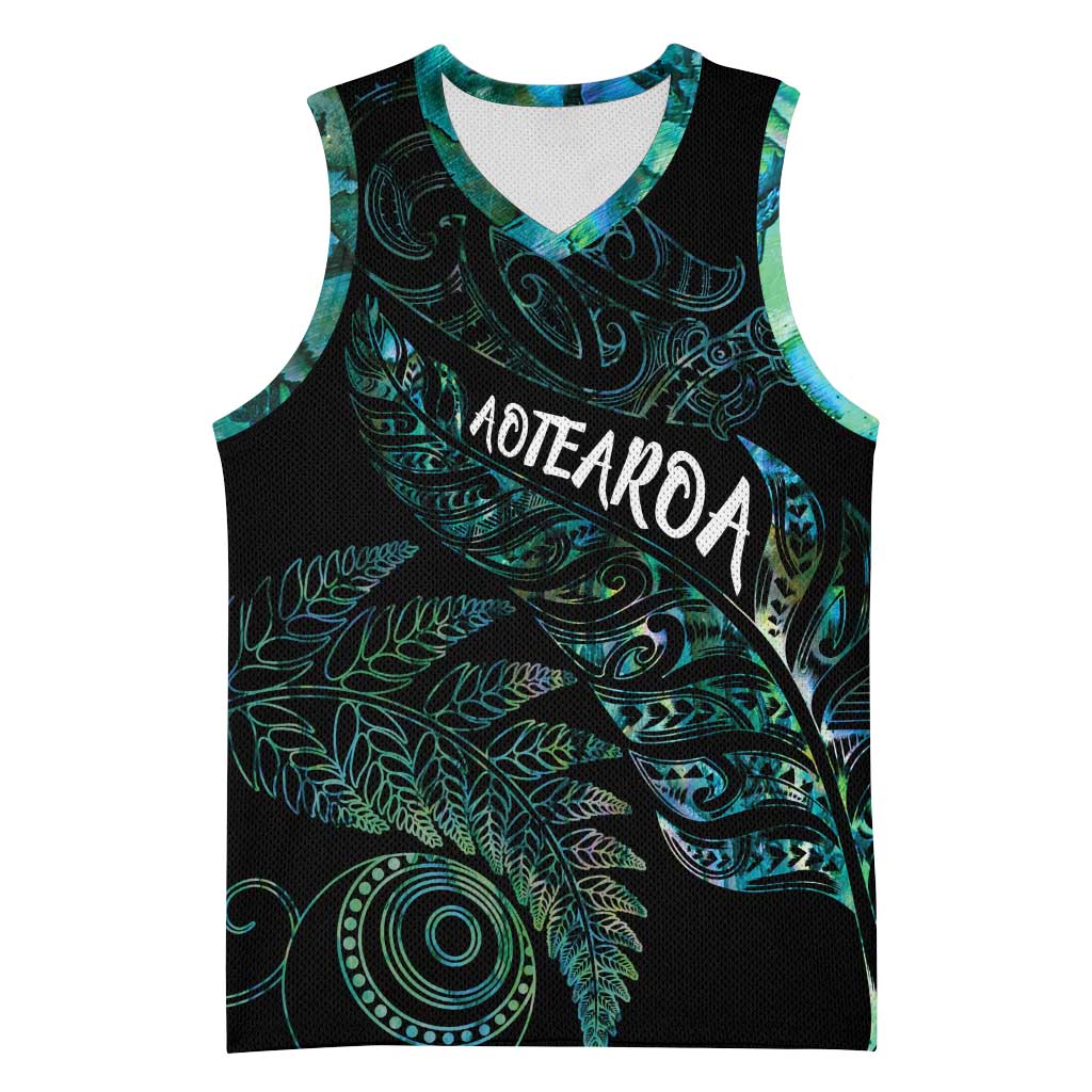 Aotearoa Personalized Lawn Bowls Maori Basketball Jersey New Zealand Paua Shell Tribal Silver Fern - Polynesian Pride