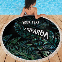 Aotearoa Personalized Lawn Bowls Maori Beach Blanket New Zealand Paua Shell Tribal Silver Fern - Polynesian Pride