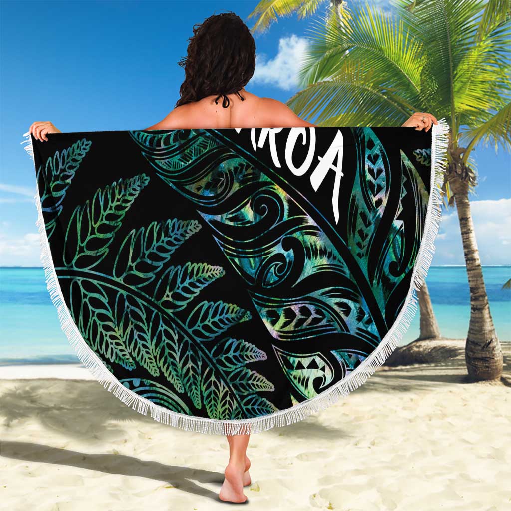 Aotearoa Personalized Lawn Bowls Maori Beach Blanket New Zealand Paua Shell Tribal Silver Fern - Polynesian Pride