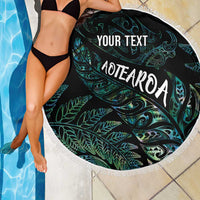 Aotearoa Personalized Lawn Bowls Maori Beach Blanket New Zealand Paua Shell Tribal Silver Fern - Polynesian Pride