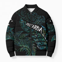 Aotearoa Personalized Lawn Bowls Maori Bomber Puffer Jacket New Zealand Paua Shell Tribal Silver Fern - Polynesian Pride