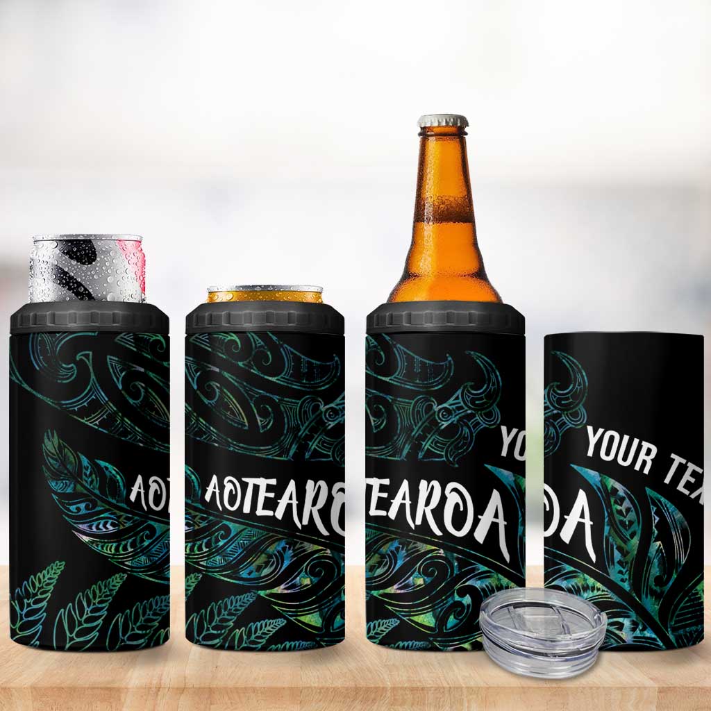 Aotearoa Personalized Lawn Bowls Maori 4 in 1 Can Cooler Tumbler New Zealand Paua Shell Tribal Silver Fern - Polynesian Pride
