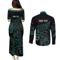 Aotearoa Personalized Lawn Bowls Maori Couples Matching Puletasi and Long Sleeve Button Shirt New Zealand Paua Shell Tribal Silver Fern - Polynesian Pride