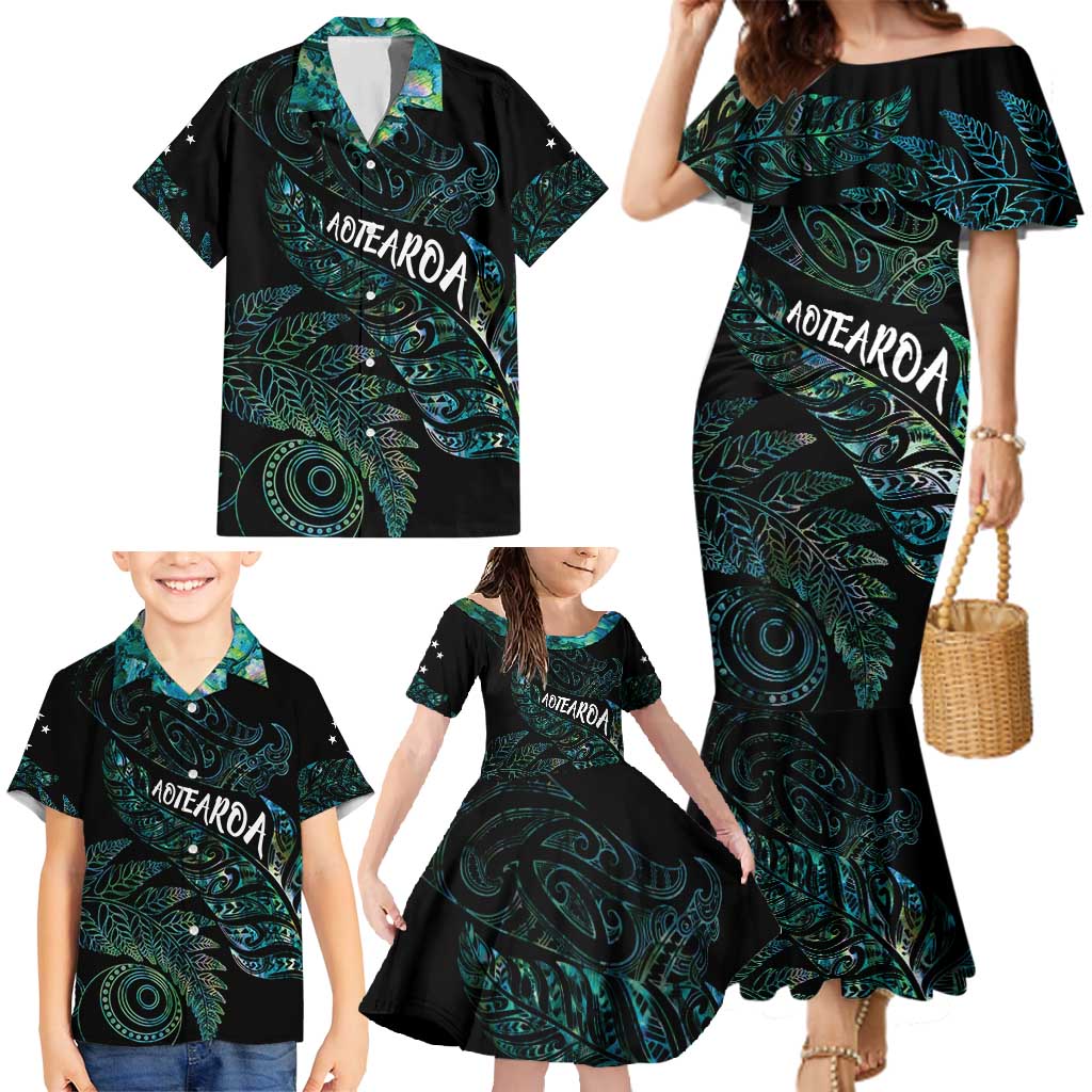 Aotearoa Personalized Lawn Bowls Maori Family Matching Mermaid Dress and Hawaiian Shirt New Zealand Paua Shell Tribal Silver Fern - Polynesian Pride