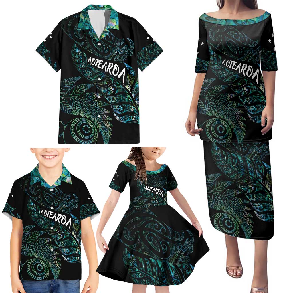 Aotearoa Personalized Lawn Bowls Maori Family Matching Puletasi and Hawaiian Shirt New Zealand Paua Shell Tribal Silver Fern - Polynesian Pride