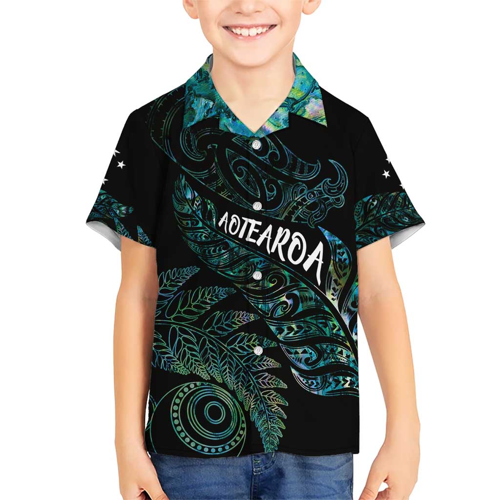 Aotearoa Personalized Lawn Bowls Maori Kid Hawaiian Shirt New Zealand Paua Shell Tribal Silver Fern - Polynesian Pride
