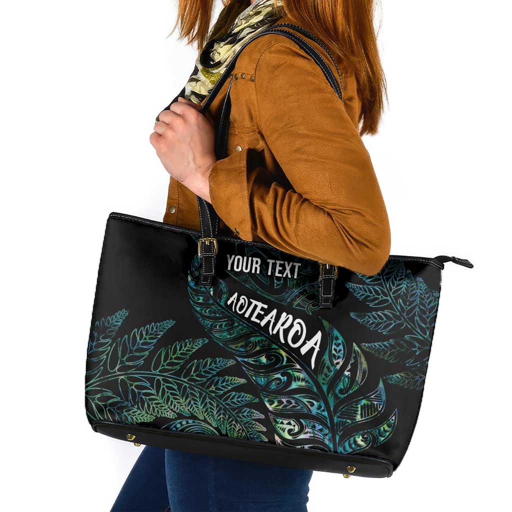 Aotearoa Personalized Lawn Bowls Maori Leather Tote Bag New Zealand Paua Shell Tribal Silver Fern - Polynesian Pride