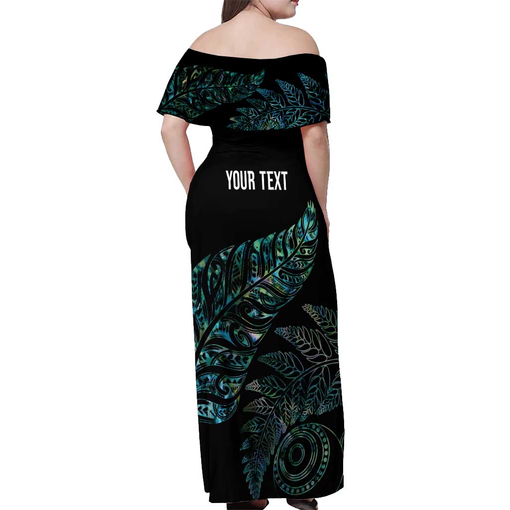 Aotearoa Personalized Lawn Bowls Maori Off Shoulder Maxi Dress New Zealand Paua Shell Tribal Silver Fern - Polynesian Pride