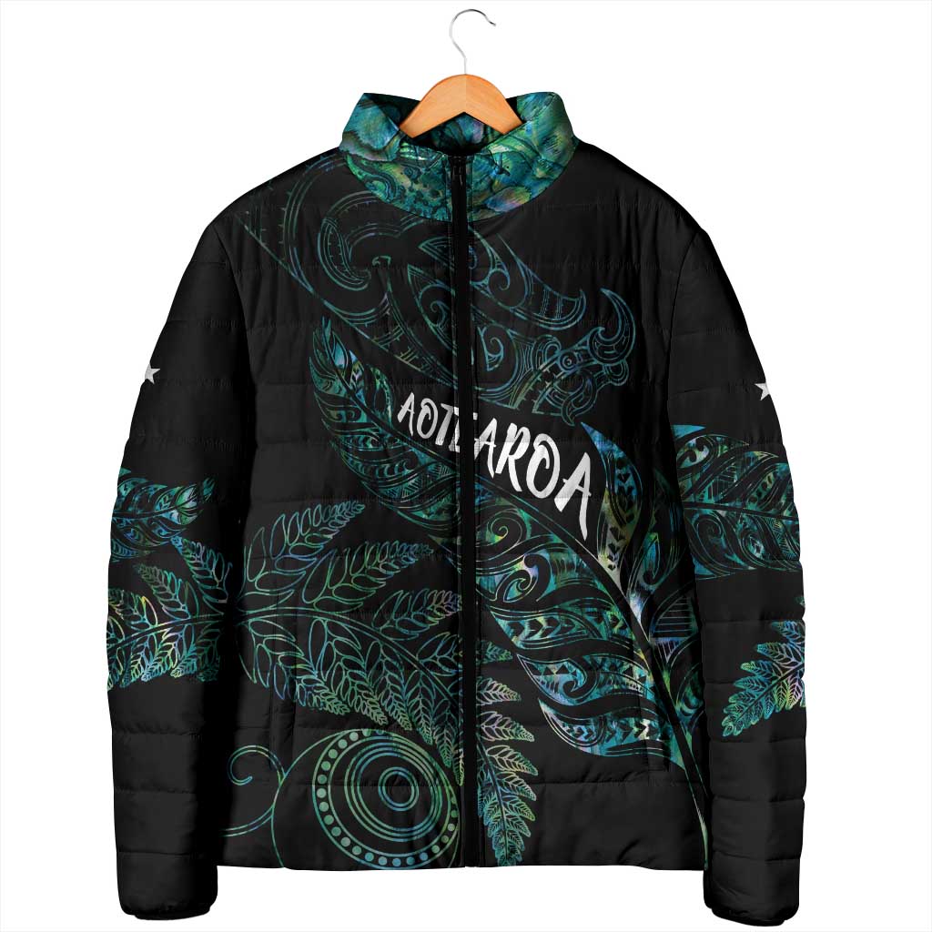 Aotearoa Personalized Lawn Bowls Maori Padded Jacket New Zealand Paua Shell Tribal Silver Fern - Polynesian Pride
