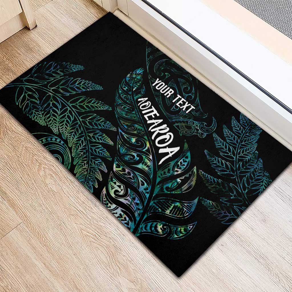 Aotearoa Personalized Lawn Bowls Maori Rubber Doormat New Zealand Paua Shell Tribal Silver Fern - Polynesian Pride