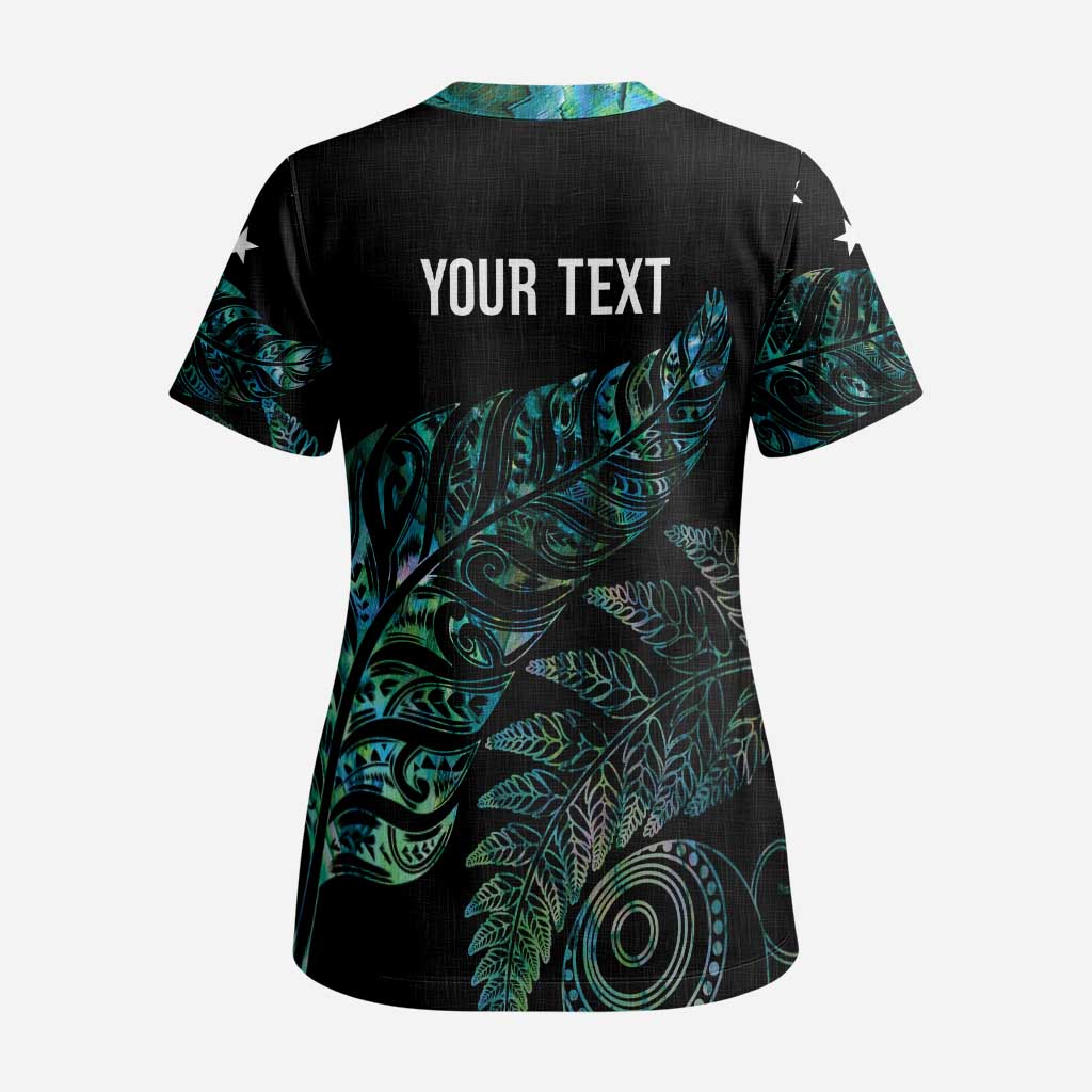 Aotearoa Personalized Lawn Bowls Maori Scrub Top New Zealand Paua Shell Tribal Silver Fern - Polynesian Pride