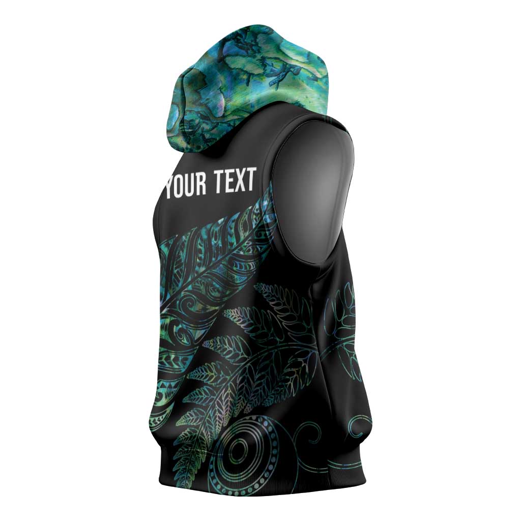 Aotearoa Personalized Lawn Bowls Maori Sleeveless Hoodie New Zealand Paua Shell Tribal Silver Fern - Polynesian Pride