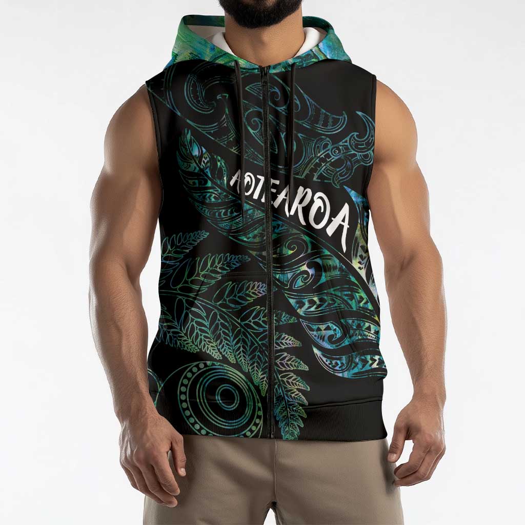 Aotearoa Personalized Lawn Bowls Maori Sleeveless Zip Hoodie New Zealand Paua Shell Tribal Silver Fern LT7 - Polynesian Pride