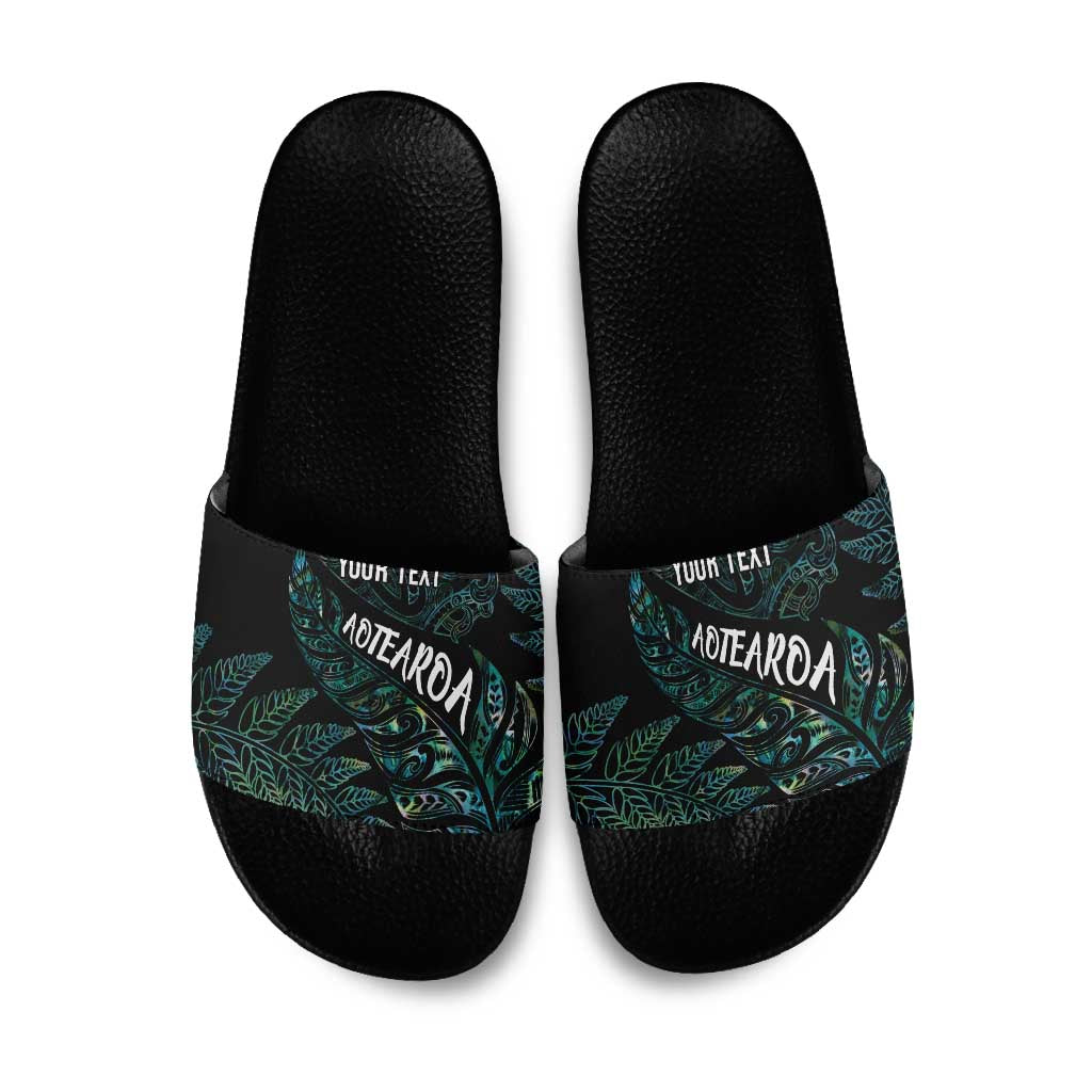 Aotearoa Personalized Lawn Bowls Maori Slide Sandals New Zealand Paua Shell Tribal Silver Fern - Polynesian Pride