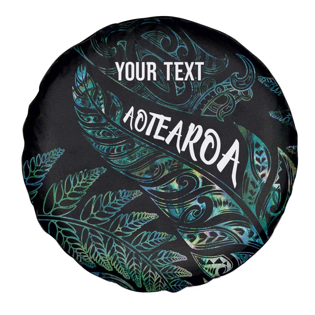 Aotearoa Personalized Lawn Bowls Maori Spare Tire Cover New Zealand Paua Shell Tribal Silver Fern - Polynesian Pride