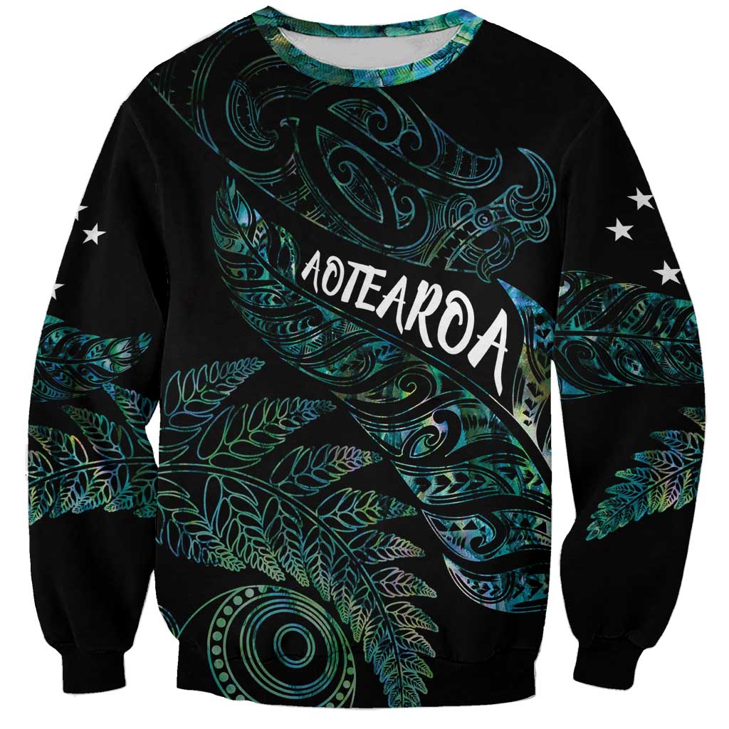 Aotearoa Personalized Lawn Bowls Maori Sweatshirt New Zealand Paua Shell Tribal Silver Fern - Polynesian Pride