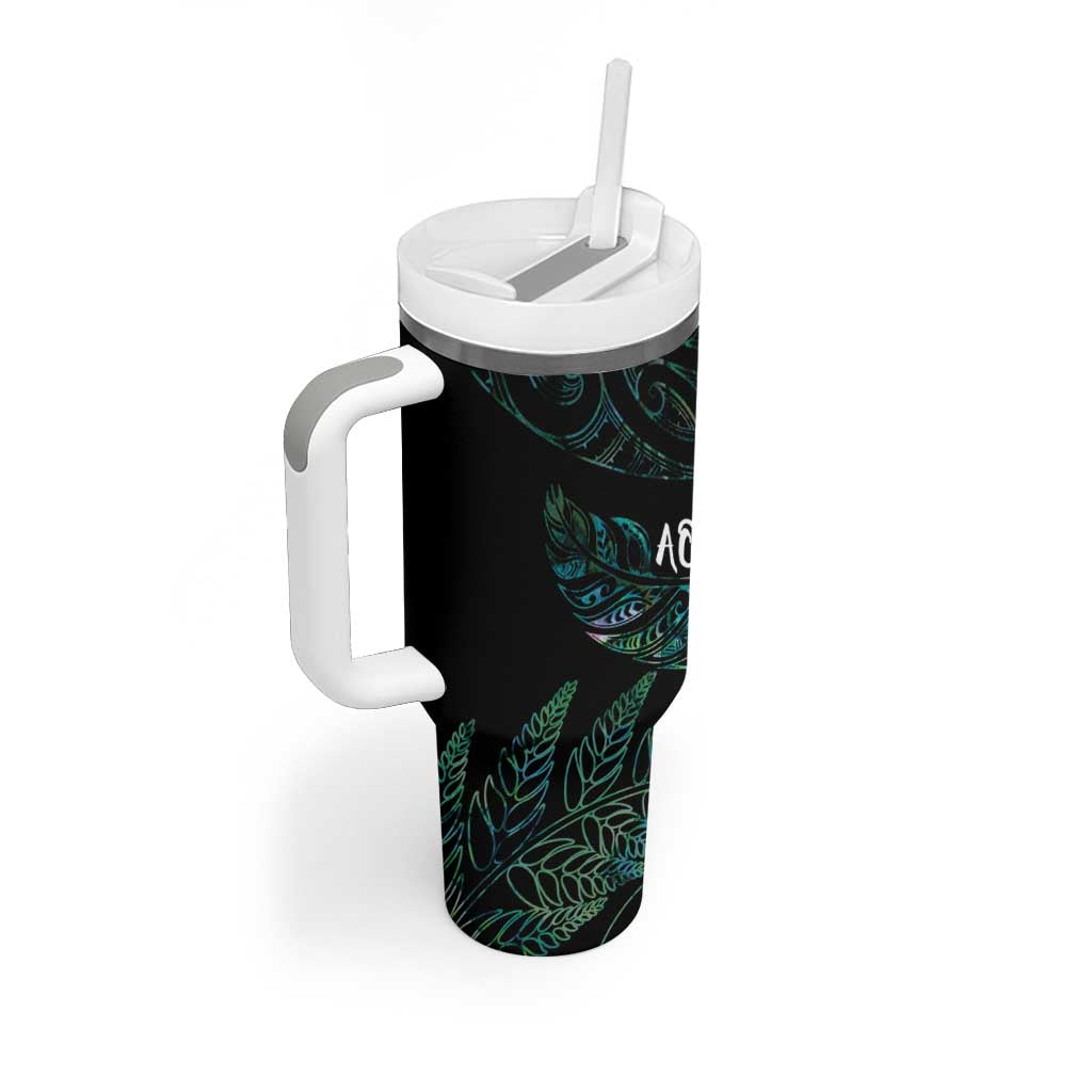 Aotearoa Personalized Lawn Bowls Maori Tumbler With Handle New Zealand Paua Shell Tribal Silver Fern - Polynesian Pride
