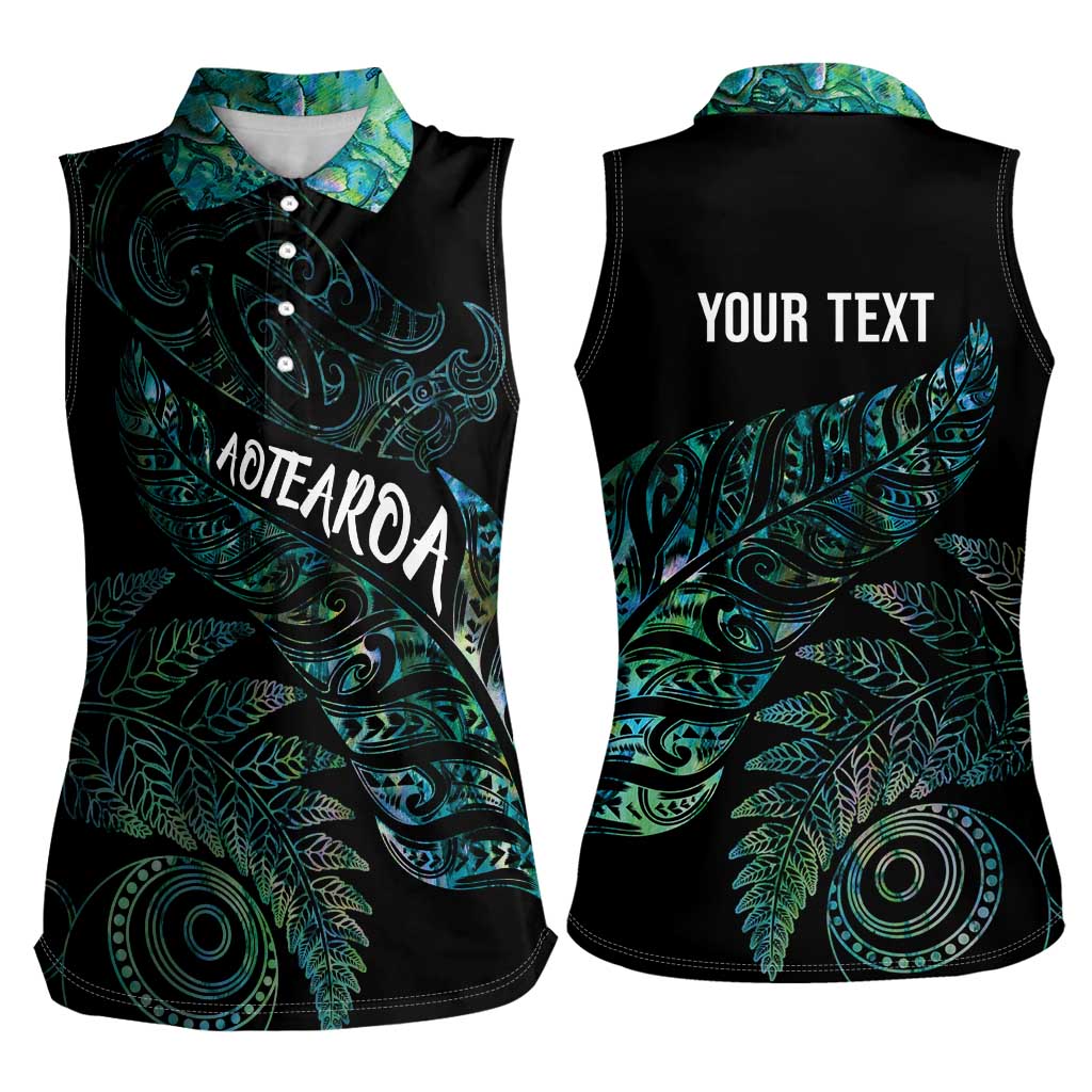 Aotearoa Personalized Lawn Bowls Maori Women Sleeveless Polo Shirt New Zealand Paua Shell Tribal Silver Fern - Polynesian Pride
