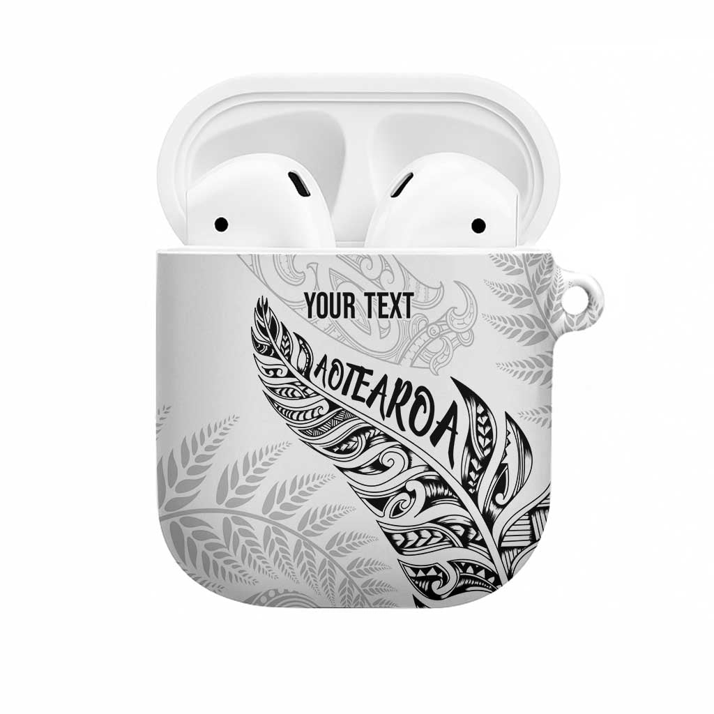 Aotearoa Personalized Lawn Bowls Maori AirPods Case New Zealand White Tribal Silver Fern - Polynesian Pride