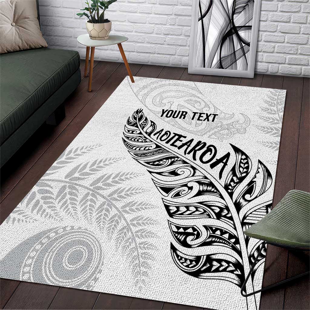 Aotearoa Personalized Lawn Bowls Maori Area Rug New Zealand White Tribal Silver Fern - Polynesian Pride