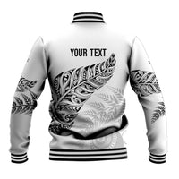 Aotearoa Personalized Lawn Bowls Maori Baseball Jacket New Zealand White Tribal Silver Fern - Polynesian Pride