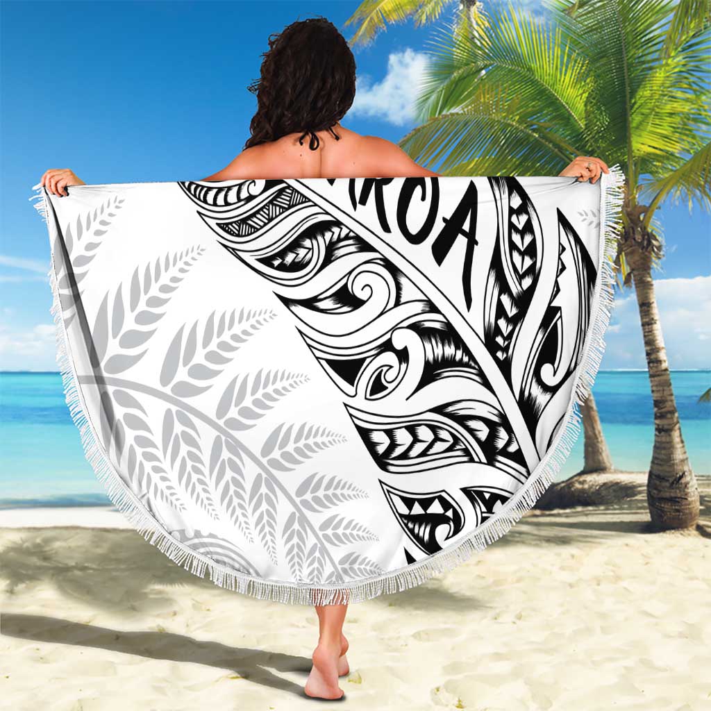Aotearoa Personalized Lawn Bowls Maori Beach Blanket New Zealand White Tribal Silver Fern - Polynesian Pride